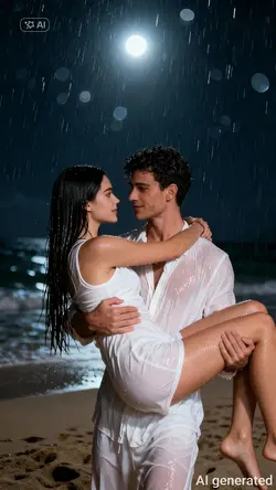 rainy couple beach 