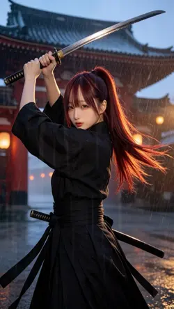 【AI変身】雨と刀。