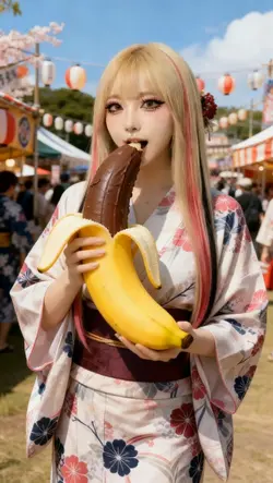 夏祭りで巨大なチョコバナナ