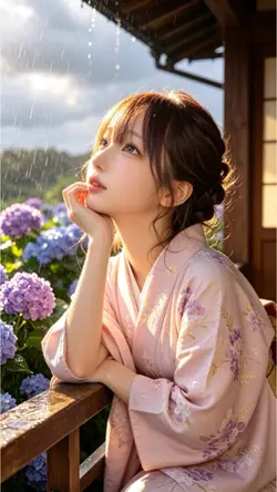 【AI変身】雨上がりを待つ女