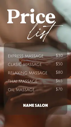 Price list massage