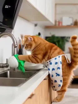 ai猫が食器を洗う