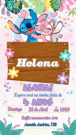 convite Stitch rosa