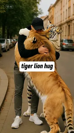 tiger lion hug