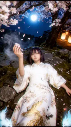 【AI変身】夜桜の夢…幻想的な自分に出会