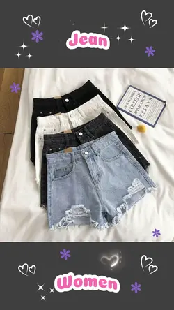 กางเกงยีนส์ขาสั้น เอวสูง