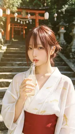 【AI変身】神社とラムネ。世界が恋する夏