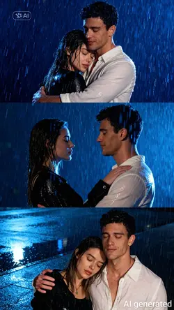 rainy night hug AI 