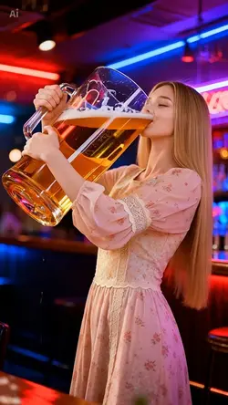 drinking giant beer
