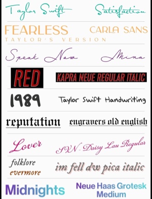 all ts album fonts!