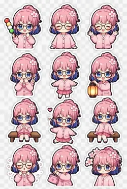 🌸 粉櫻眼鏡女孩可愛貼紙大全