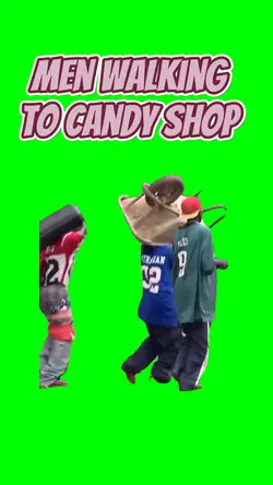 Men walking to candy