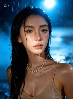 AI 雨夜の濡れ髪フォトグラフィー