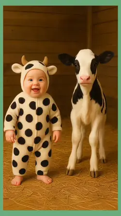 cute baby&cow dance