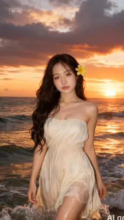 sunset with beach AI