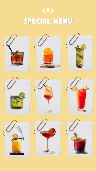 Ideia de menu de bebidas