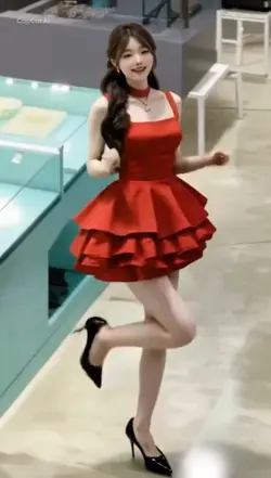 赤いドレスでダンス