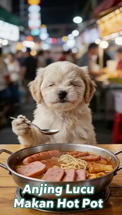 Anjing Lucu Makan Hot Pot