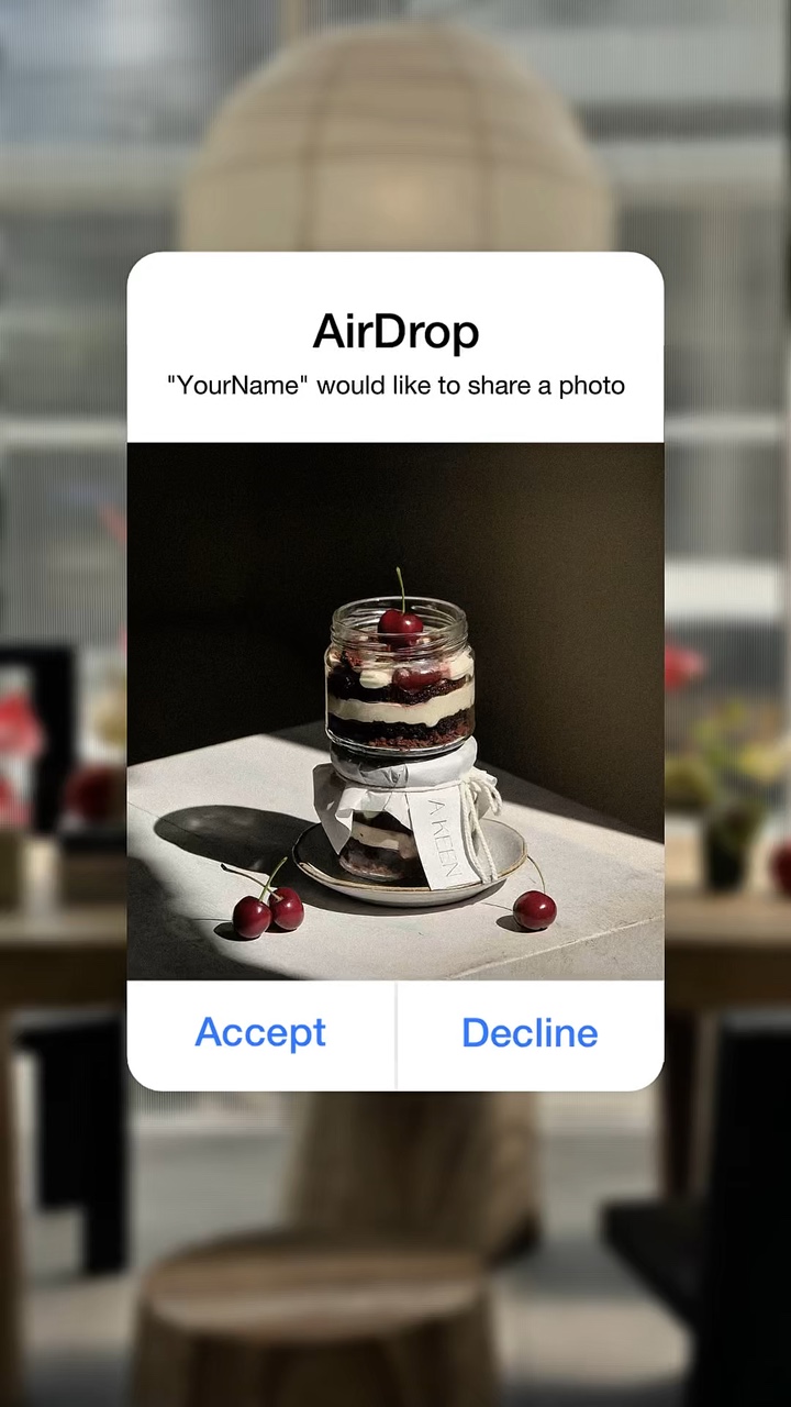 airdrop, rolo da câmera