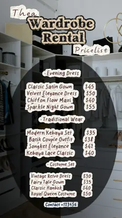 Wardrobe pricelist