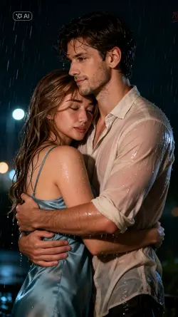 rainy couple hug