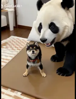 강아지 안고 도망치는 판다🐼❗