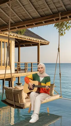 main gitar di pantai