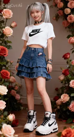 白Tシャツ×デニムフリル