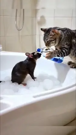 Cat washing the Rat
