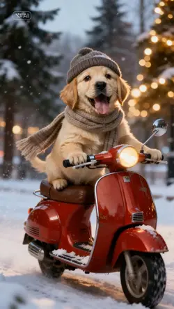 Ai dog riding a bike