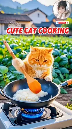Cute cat cooking 