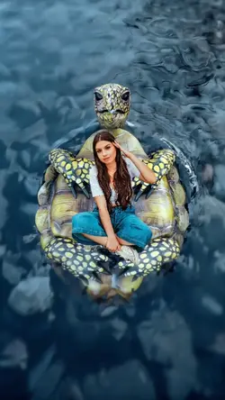 floating turtle. 