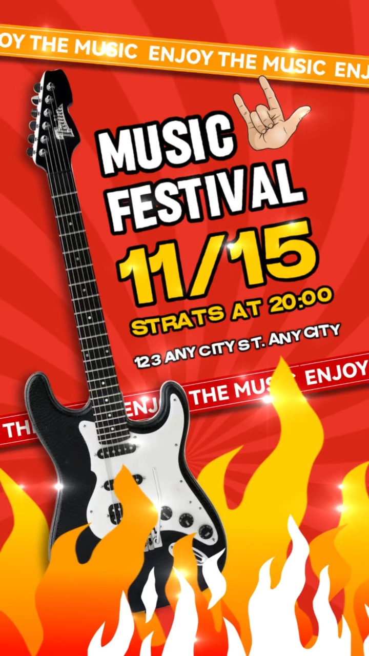 Poster dinamis tema api festival musik trendi