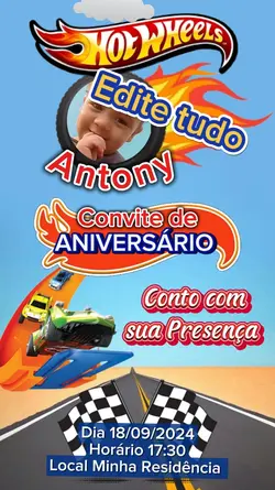 convite Hot Wheels 