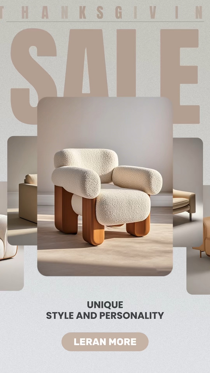 Exhibición de muebles y decoraciones de estilo minimalista del día de Acción de Gracias a la venta