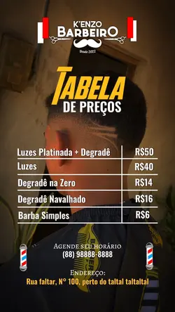 Tabela de preços 💈🔥