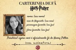 carteirinha fã de HP